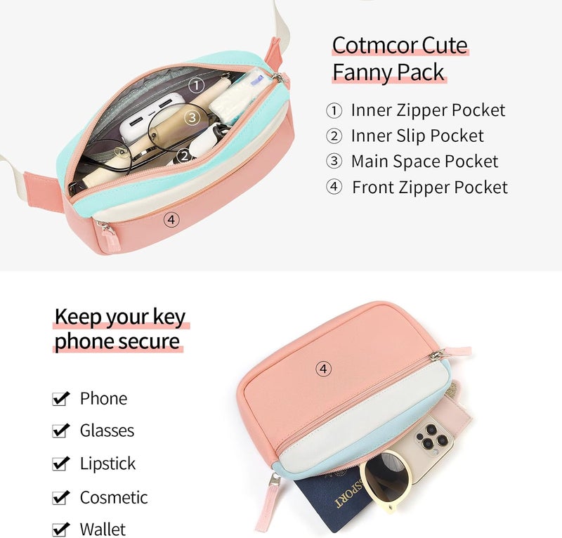 cotmcor Store Valentines Day Gifts for Kids: Fanny Pack Birthday Gift for 5 6 7 8 9 10 11 12 Year Old Teen Girls, Preppy Cute Trendy Stuff Colorblock Crossbody Bag Adjustable Belt Bags for Travel Outdoor - Image 3